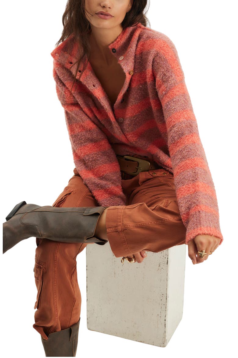 Button Collection Mock Neck Cardigan, Alternate, color, PEACH COMBO