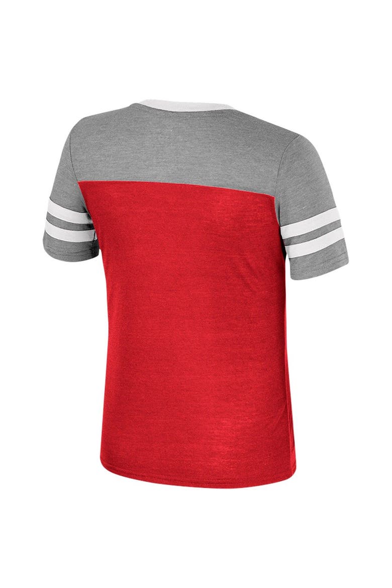 Girls Youth Colosseum Crimson/Heather Gray Alabama Crimson Tide Summer Striped V-Neck T-Shirt, Alternate, color, Crimson
