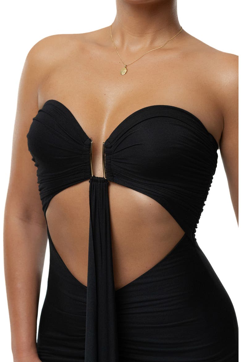 Drape Cutout Strapless Body-Con Maxi Cocktail Dress, Alternate, color, BLACK