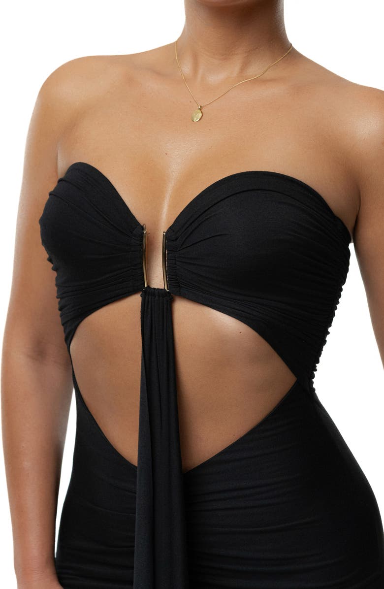 JLUXLABEL Drape Cutout Strapless Body-Con Maxi Cocktail Dress, Alternate, color, Black