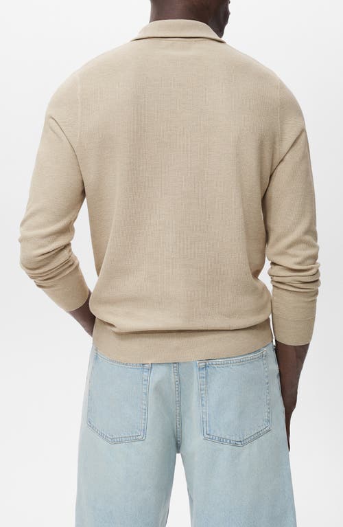Mango Half Zip Piqué Sweater In Neutral