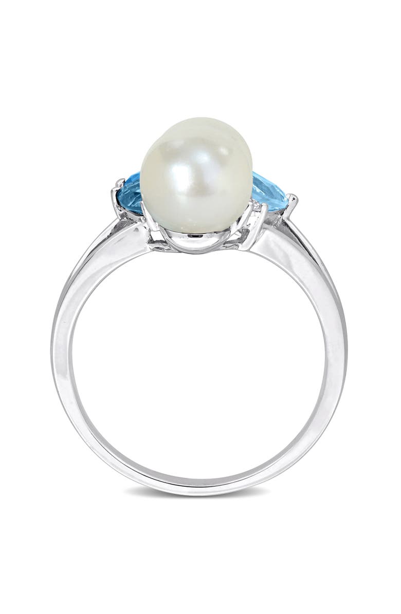 Julianna B. Pearl Blue Topaz & Diamond Cluster Ring 14k, Alternate, color, Blue Topaz