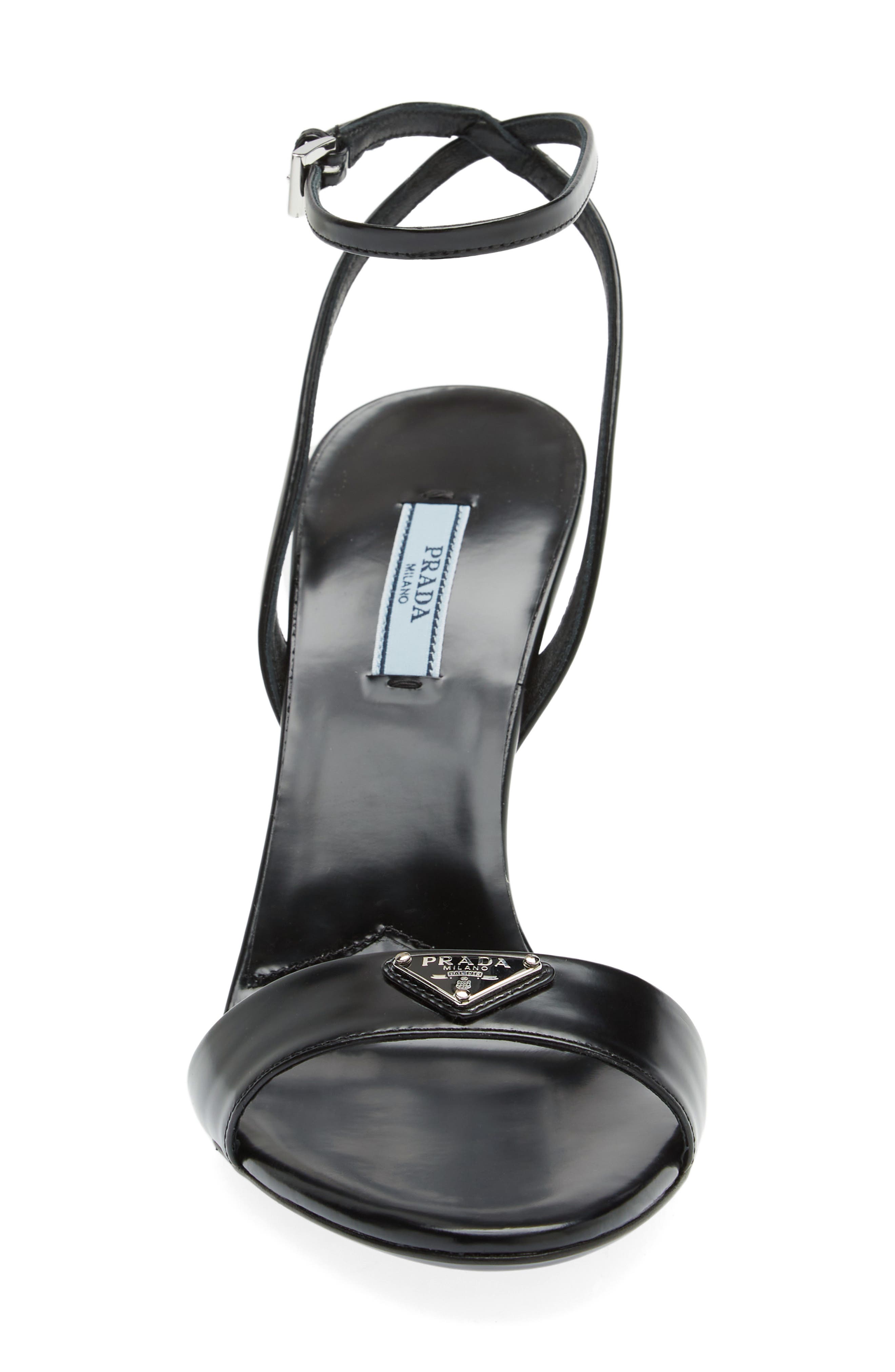Prada Triangle Logo Ankle Strap Sandal, Alternate, color, 