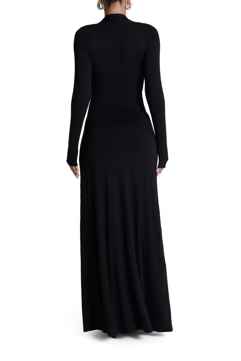 plunge neck long sleeve dress Black V-Neck Maxi Dress With Long Sleeve And Slit