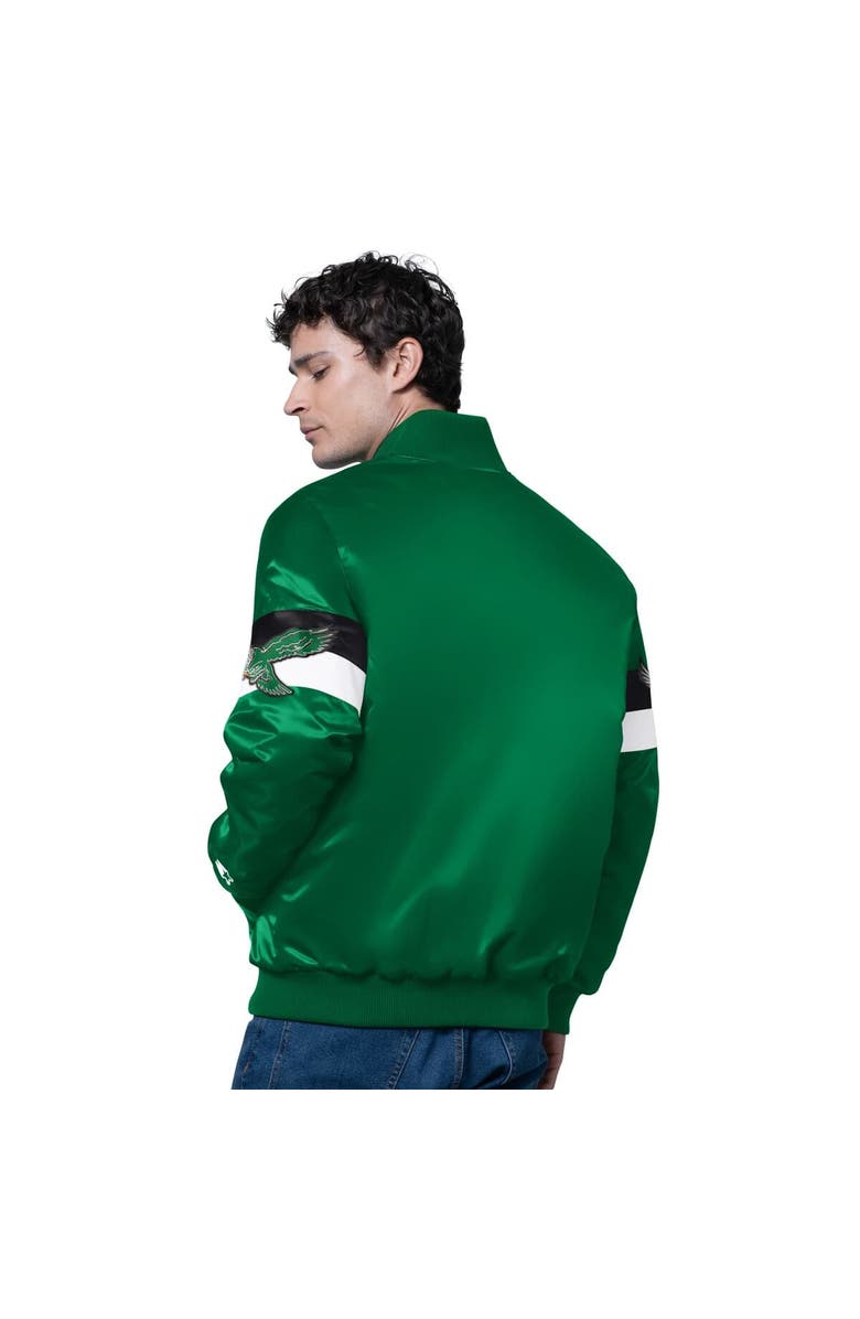 STARTER Men's Starter Kelly Green Philadelphia Eagles Triple Option Satin Varsity Vintage Logo Full-Snap Jacket, Alternate, color, Kelly Green