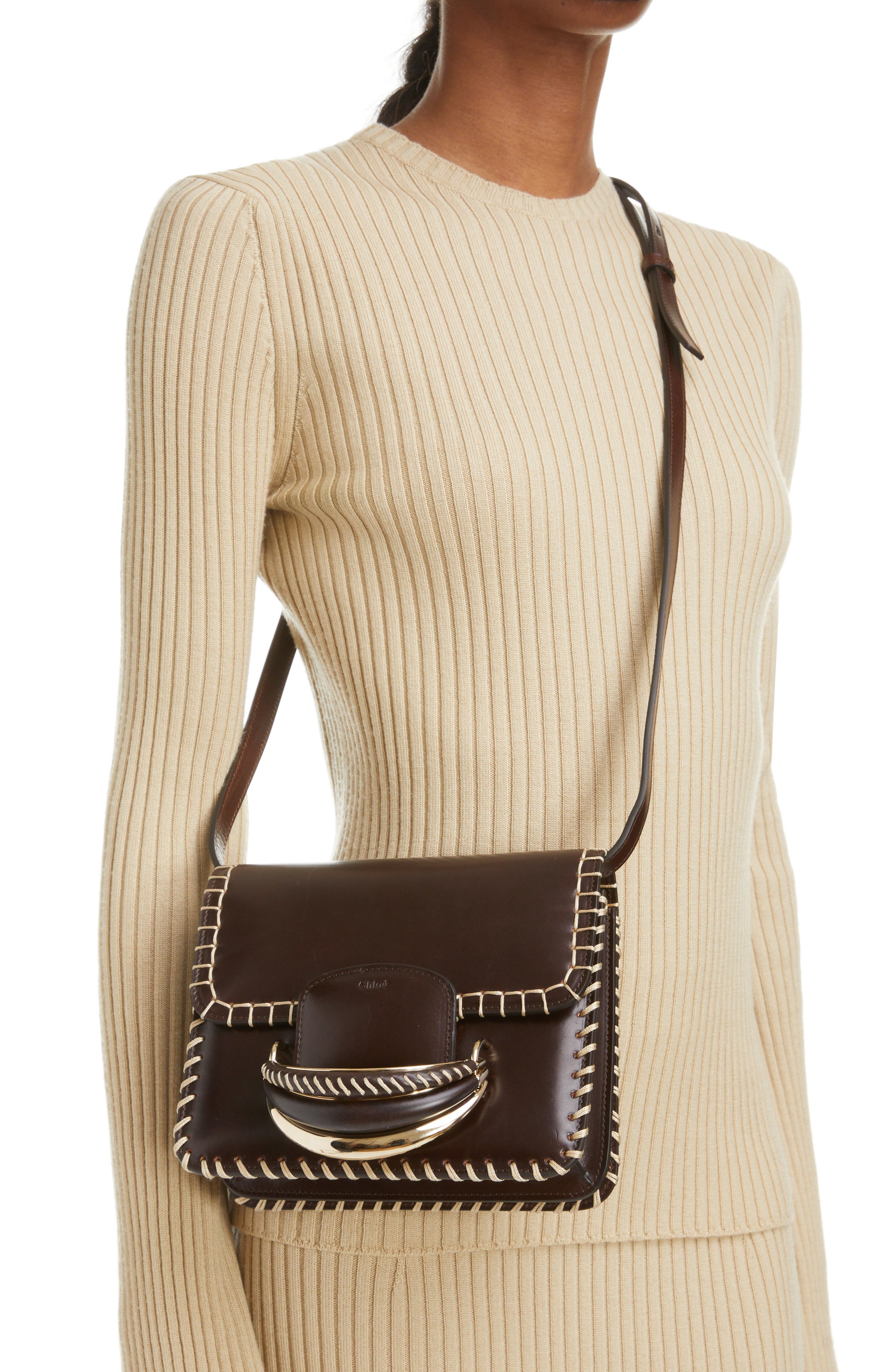 Chloé Kattie Whipstitched Leather Box Shoulder Bag, Alternate, color, 