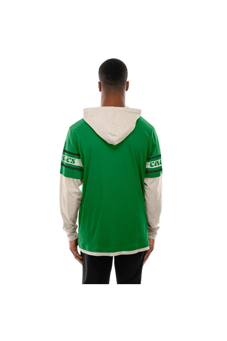 Men's New Era  Kelly Green Philadelphia Eagles Twofer Layered Long Sleeve Hoodie T-Shirt, Alternate, color, Kelly Green