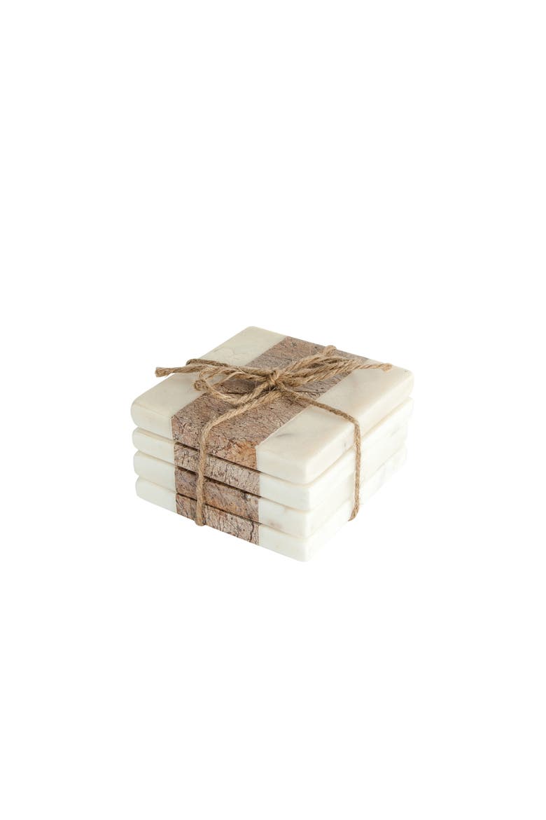 Square Marble Coasters with Jute String, Set of 4, Main, color, White