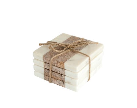 Square Marble Coasters with Jute String, Set of 4