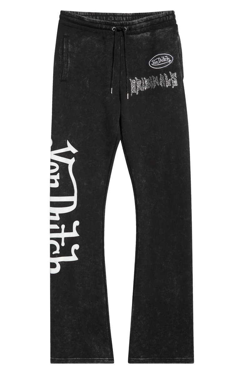 Von Dutch Studded Mineral Wash Fleece Drawstring Pants, Alternate, color, Jet Black Bleach Wash