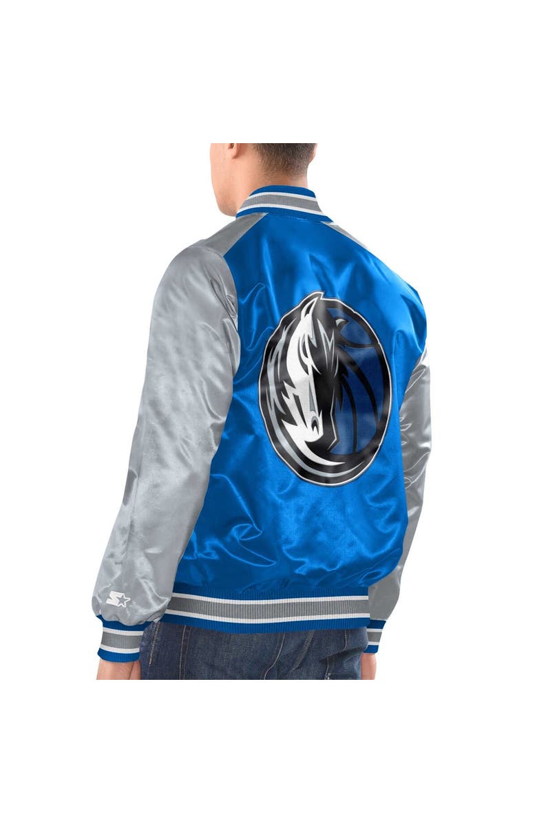 STARTER Men's Starter Blue/Silver Dallas Mavericks Renegade Satin Full-Snap Varsity Jacket, Alternate, color, Blue