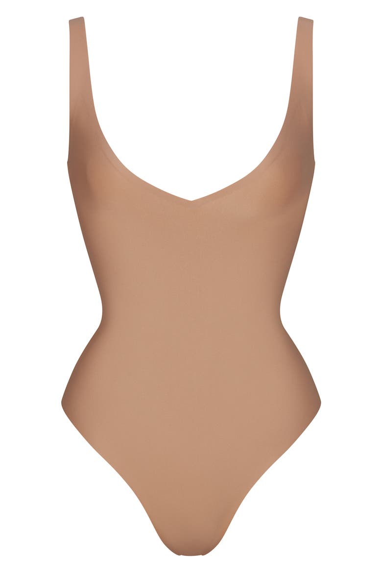 Unlined Plunge Thong Bodysuit, Alternate, color, SIENNA