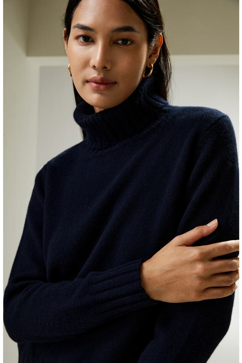 Women's Turtleneck Sweater with Rib Hemline, Alternate, color, Navy Blue