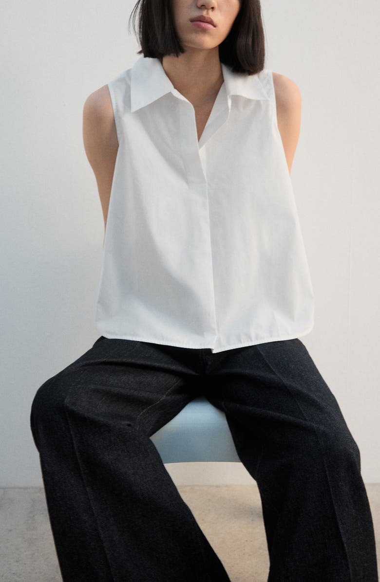 MANGO Sleeveless Cotton Button-Up Shirt, Alternate, color, White
