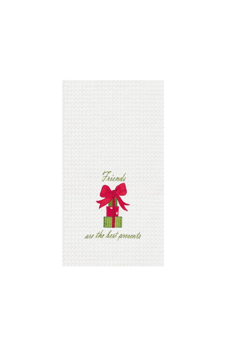 C&F Home 27" x 18" Christmas Presents w/ Red Bow "Friends Are The Best Presents" Red Bow Embroidered Cotton Waffle Weave Kitchen Dishtowel, Main, color, White