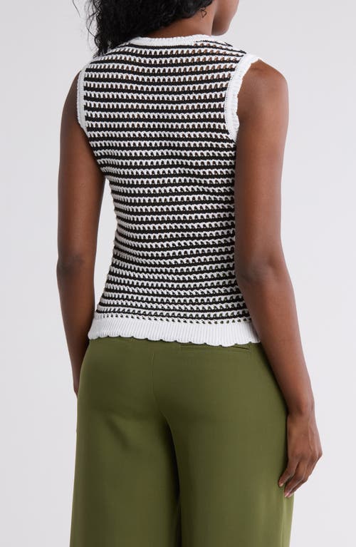 Love By Design Katelyn Open Knit Tank Top In Black/white
