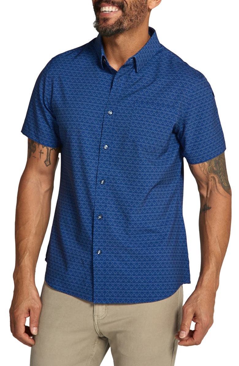 7 Diamonds Layne Geo Print Short Sleeve Performance Button-Up Shirt, Main, color, 