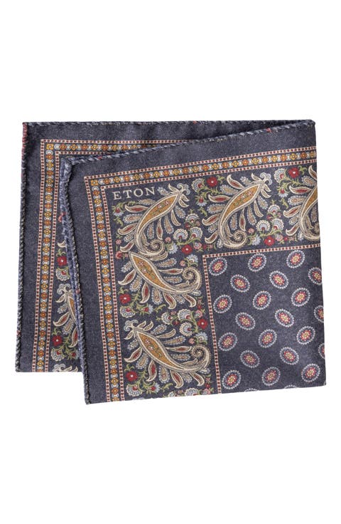 Paisley & Plaid Reversible Wool Pocket Square
