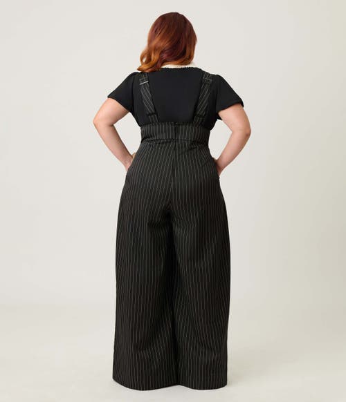 Unique Vintage Plus Size Wide Leg Rochelle Suspender Pants In Black