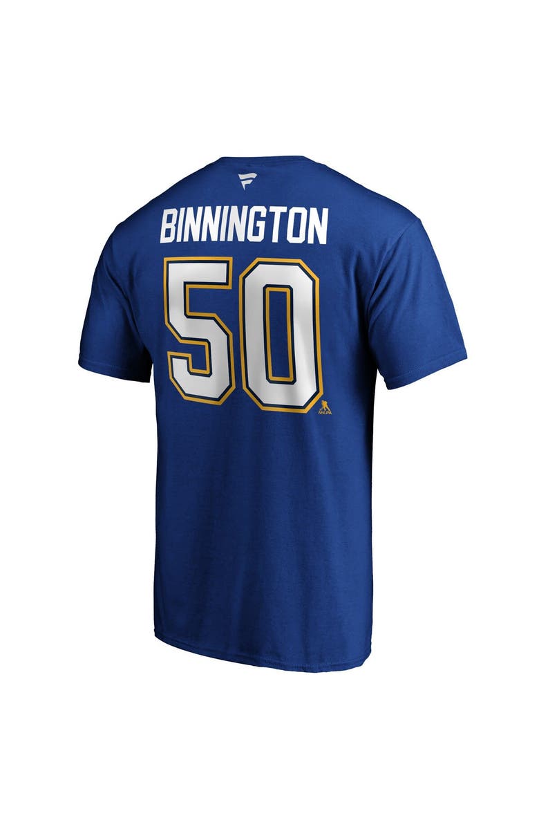 FANATICS Men's Fanatics Branded Jordan Binnington Blue St. Louis Blues Team Authentic Stack Name & Number T-Shirt, Alternate, color, Blue
