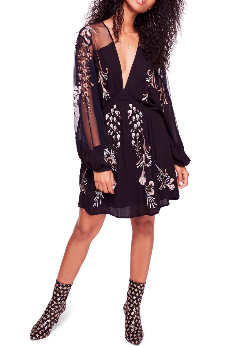 Free People Bonjour Embroidered Illusion Lace Minidress, Main, color, 