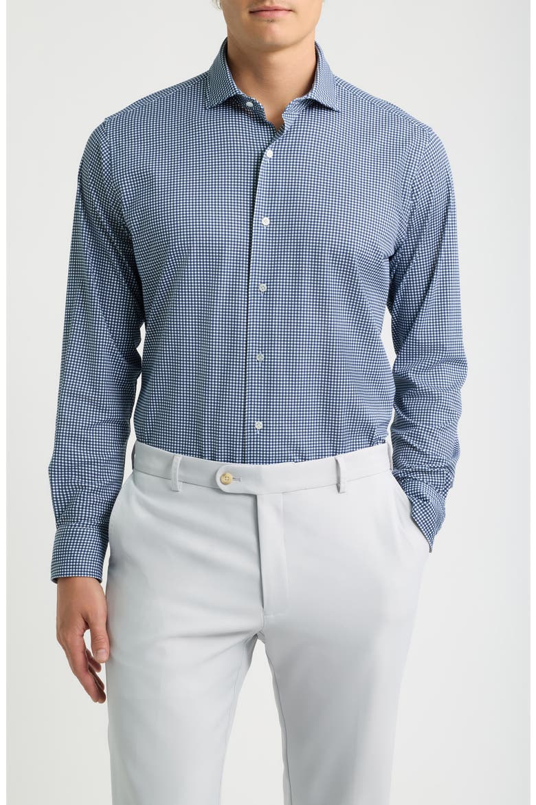 Excursionist Flex Tailored Fit Microcheck Wrinkle Resistant Button-Up Shirt, Main, color, CADET