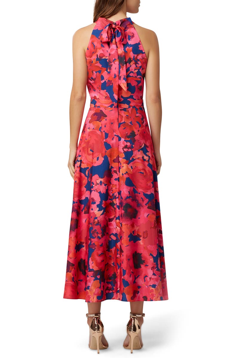 Tahari Floral Halter Neck Crêpe de Chine Dress, Alternate, color, 
