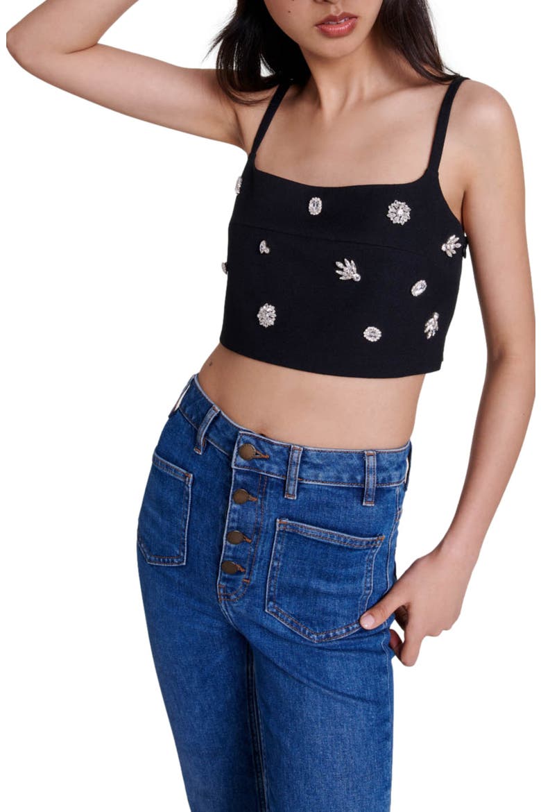 Diamanté crop top, Main, color, Black