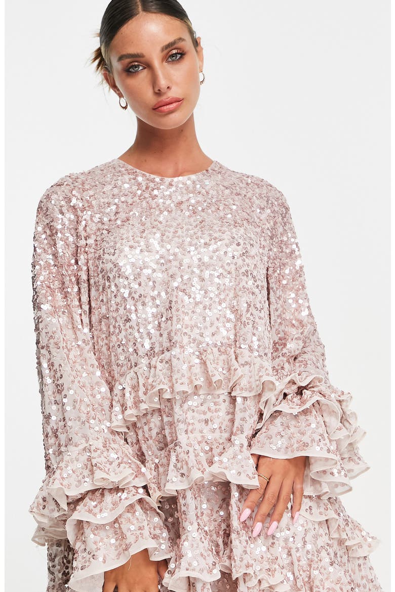 Sequin Ruffle Shift Dress, Alternate, color, PINK MULTI