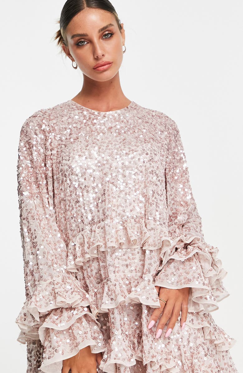 ASOS DESIGN Sequin Ruffle Shift Dress, Alternate, color,