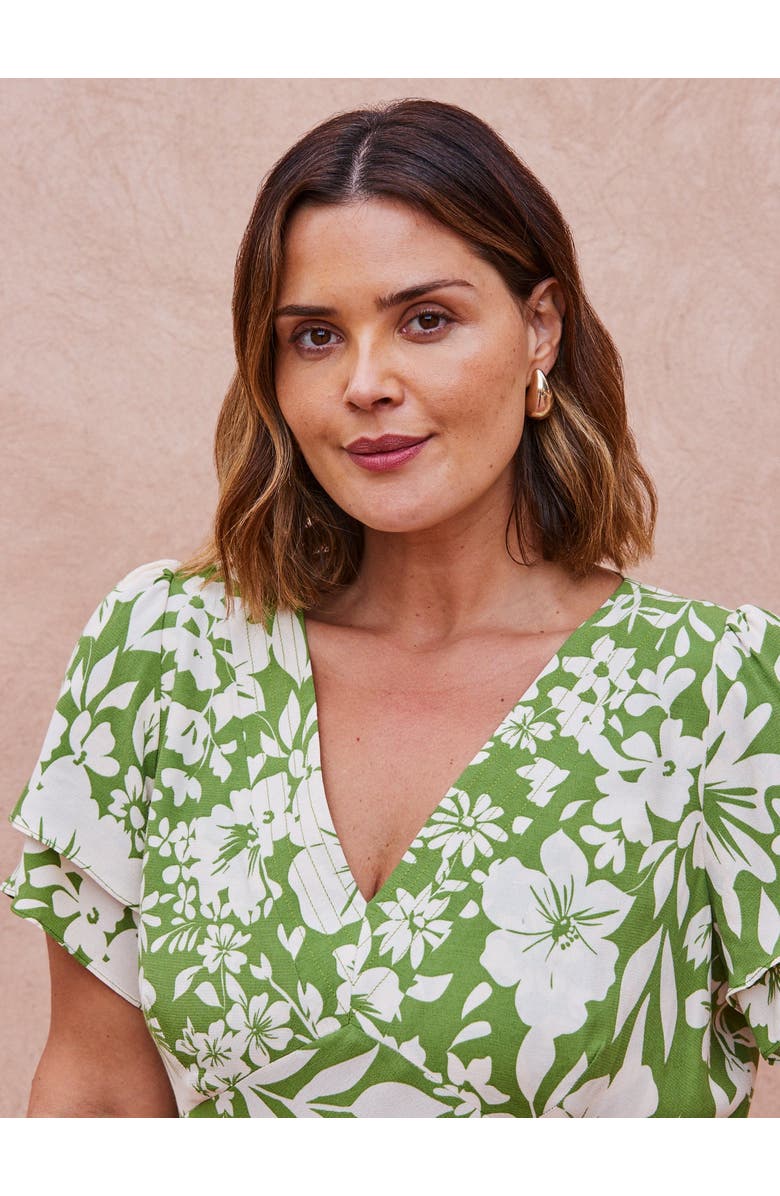 Live Unlimited Floral Flutter Sleeve Dress, Alternate, color, Green