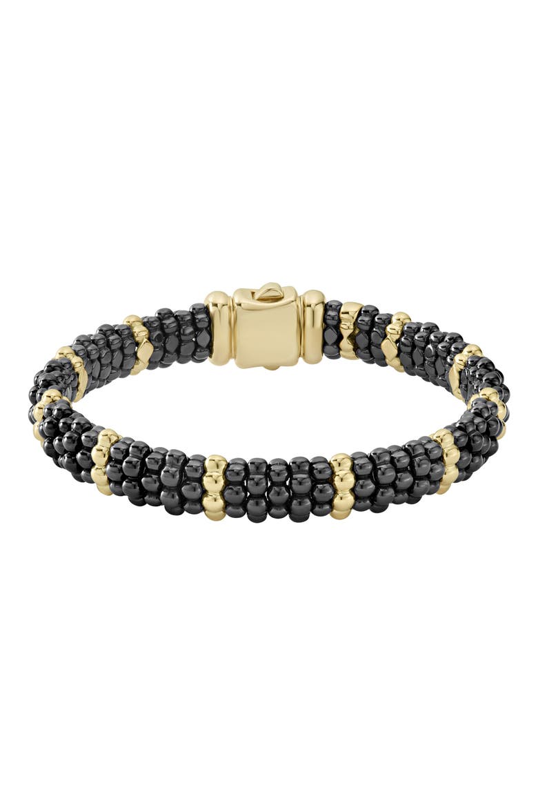 Gold & Black Caviar Station Bracelet, Main, color, GOLD