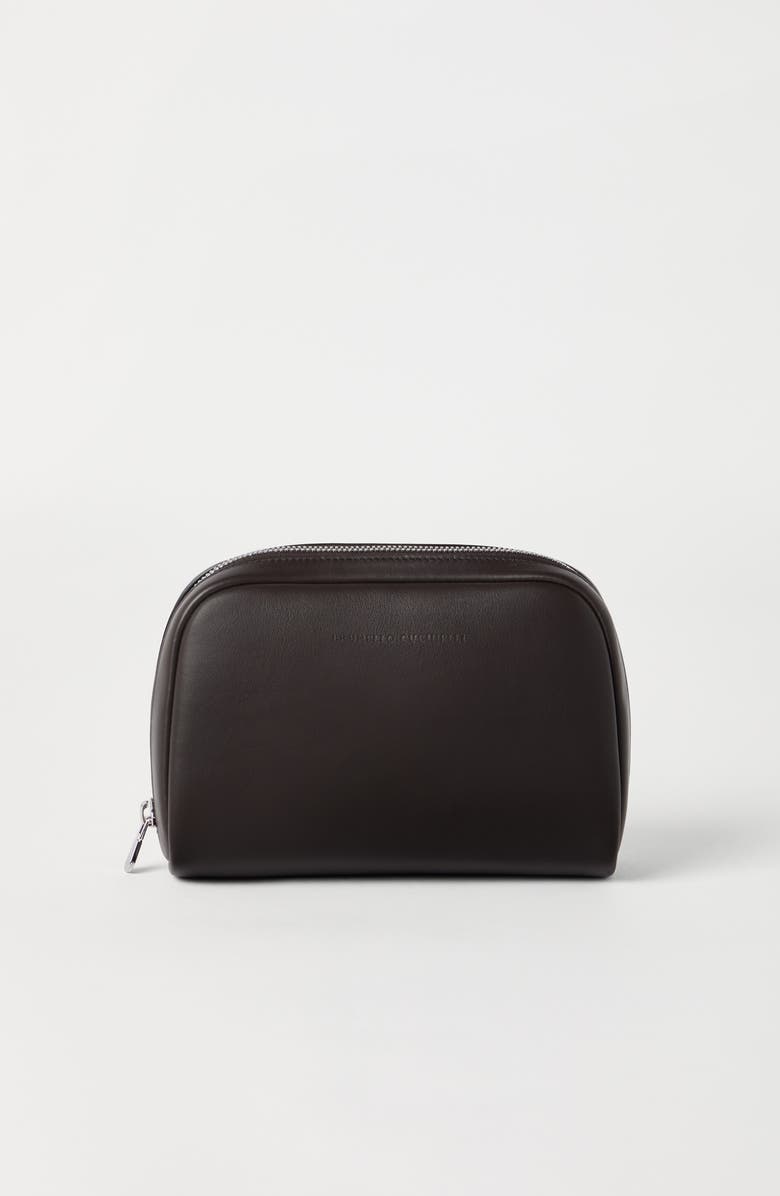 Brunello Cucinelli Calfskin beauty case, Alternate, color, Rust Brown