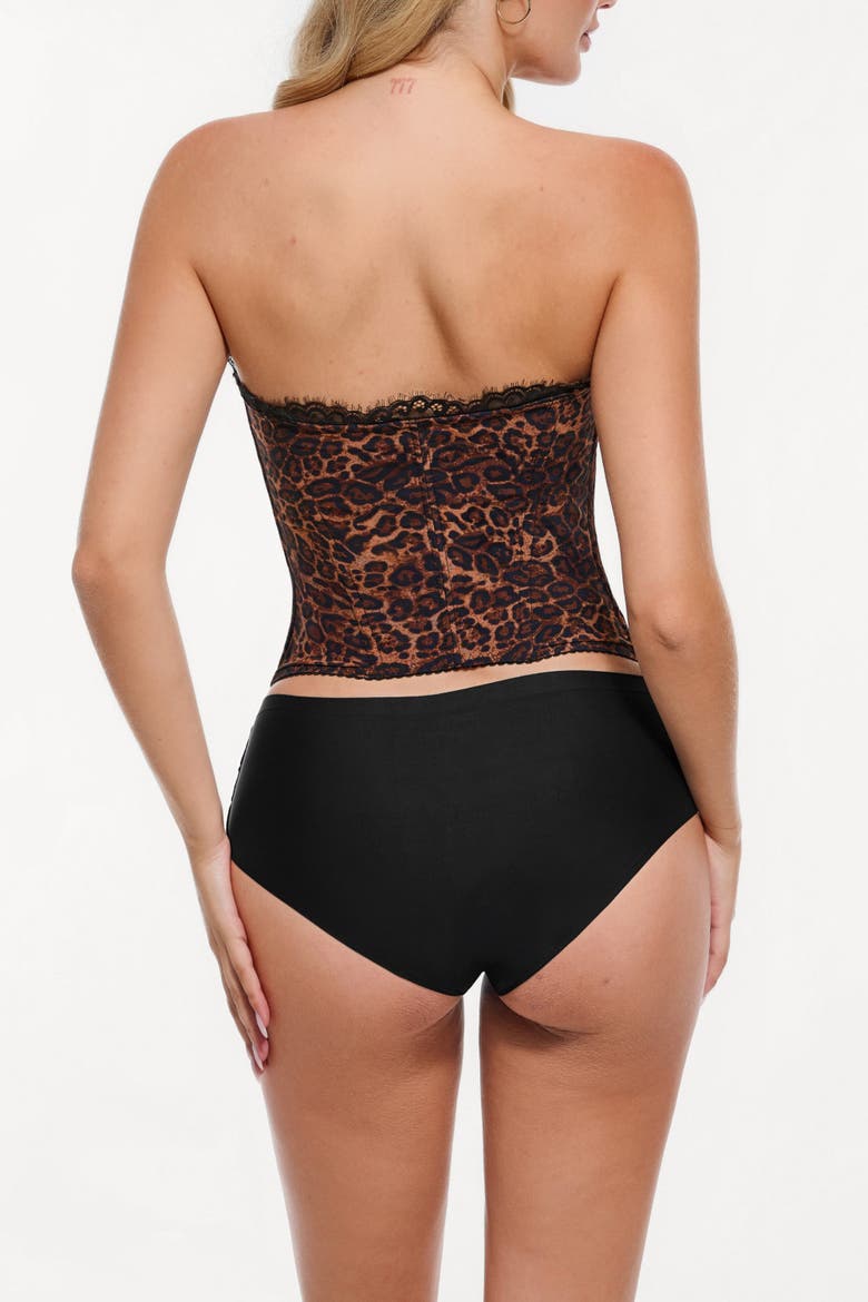 Leopard Lace Faux Denim Detachable Strap Corset Bustier, Alternate, color, Leopard