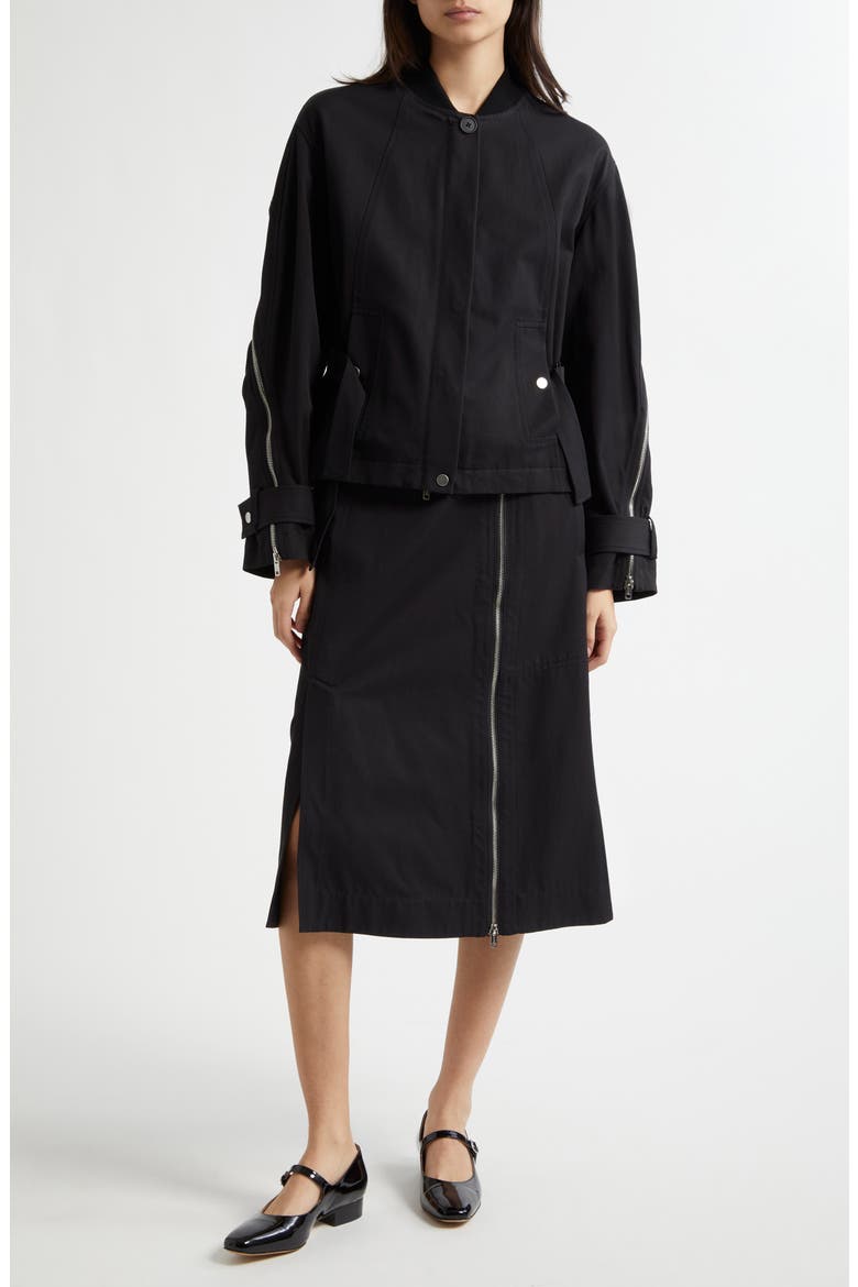 Belted Utility Cotton Blend Midi Skirt, Alternate, color, BLACK
