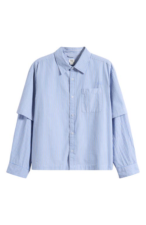 Bdg Urban Outfitters Layered Stripe Cotton Button-up Shirt In Blue