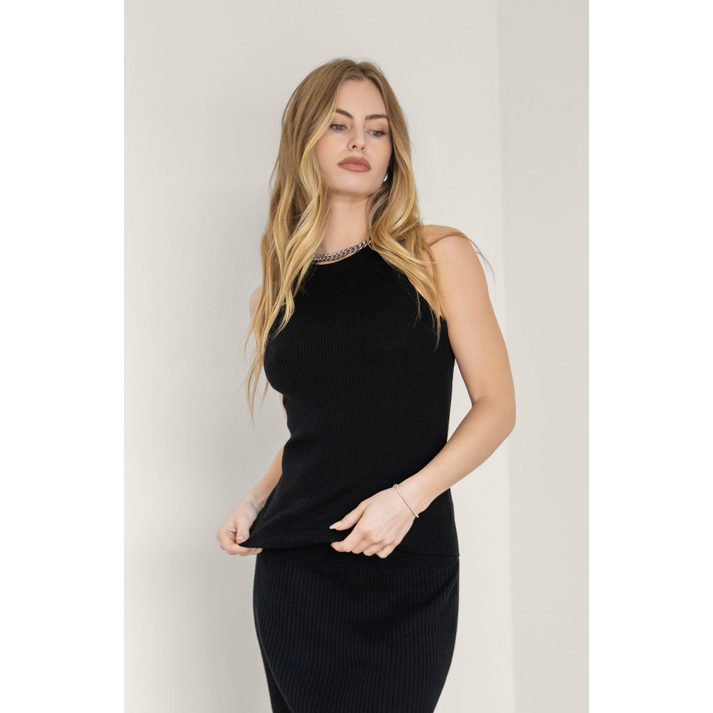 Italic Marcella Featherlight Ribbed Tank Top In Black