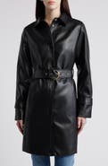 Via Spiga Tie Belt Snap Front Faux Leather Jacket