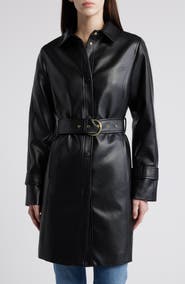 Via Spiga Tie Belt Snap Front Faux Leather Jacket