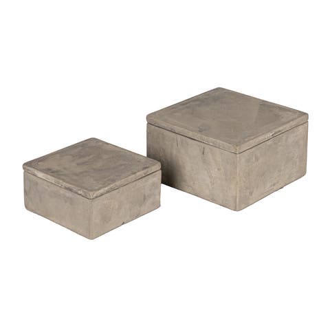 Contemporary Cement Boxes with Lids, Grey, Set of 2
