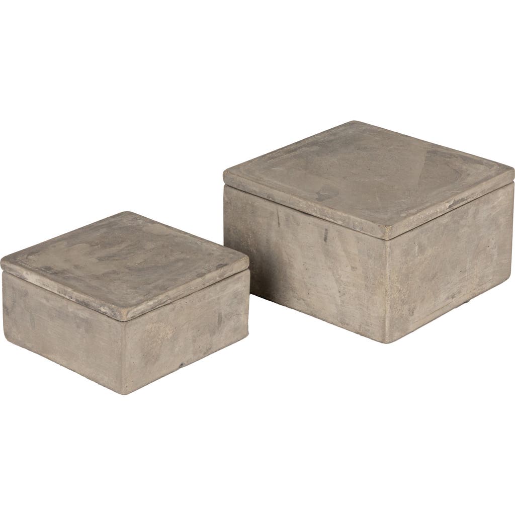 Storied Home Contemporary Cement Boxes With Lids, Grey, Set Of 2 In Gray