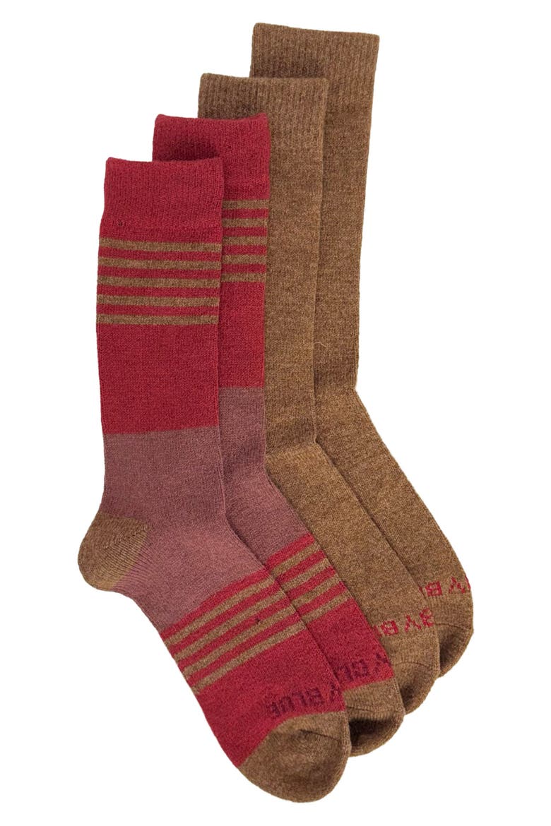 2-Pack Stripe Wool & Yak Blend Crew Socks, Main, color, CRIMSON/CAMEL HEATHER MUL2