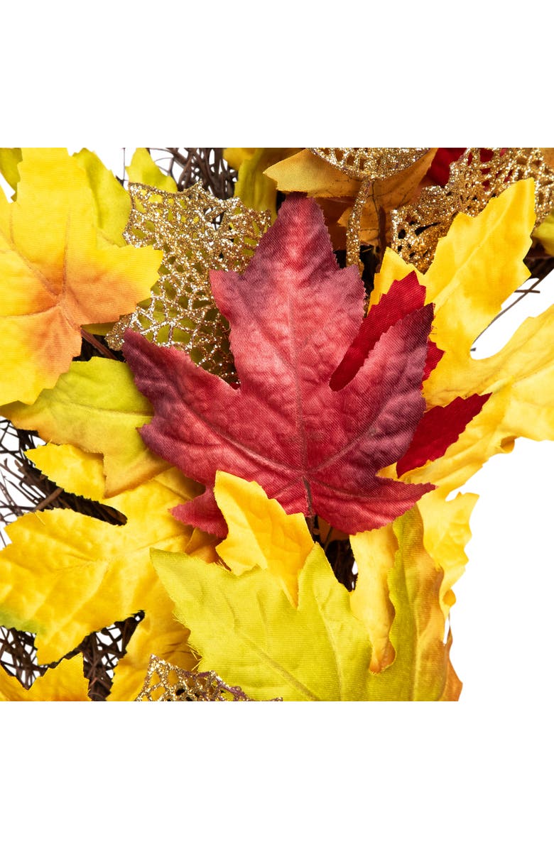 Northlight Maple and Glittered Leaves Artificial Fall Harvest Wreath - 22", Alternate, color, Orange