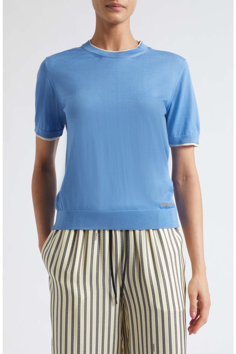 Classic Short Sleeve Wool Sweater, Main, color, SKY