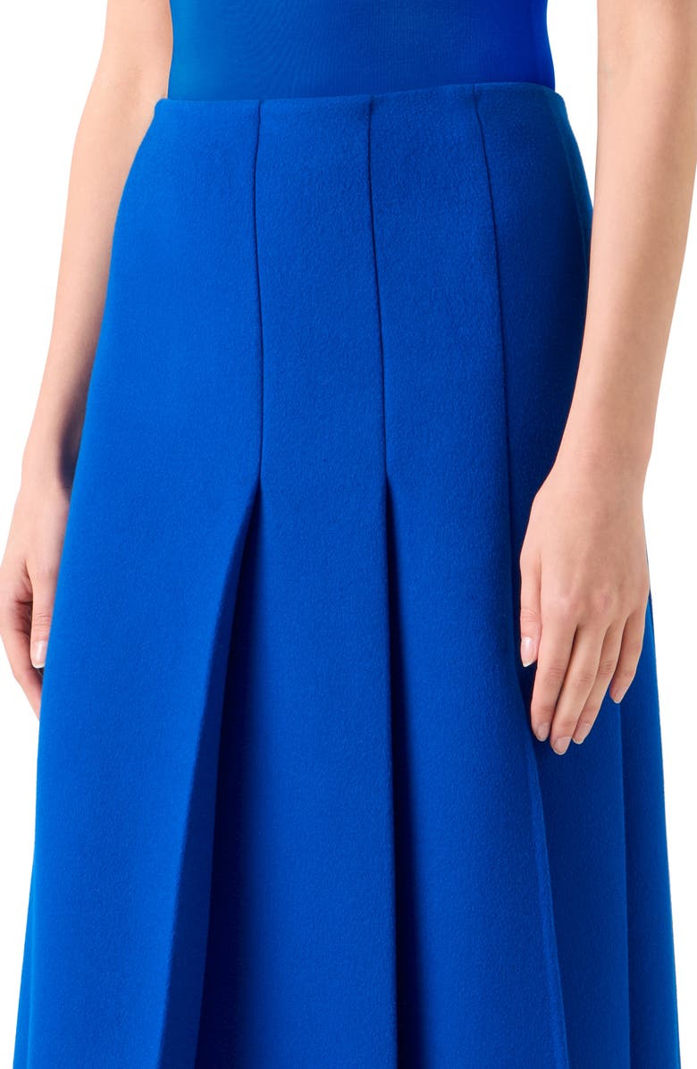 Akris Pleated Virgin Wool Flannel Midi Skirt, Alternate, color, Royal Blue