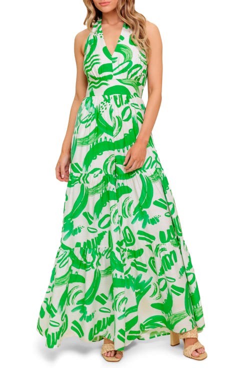 Print Wide Leg Halter Jumpsuit