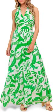 FLYING TOMATO Print Wide Leg Halter Jumpsuit