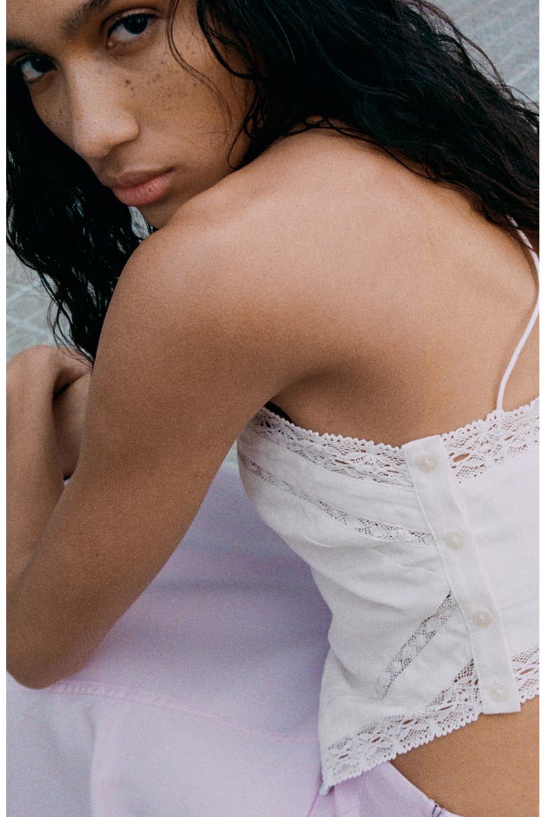 Lace Trim Asymmetric Halter Neck Top, Alternate, color, OFF WHITE