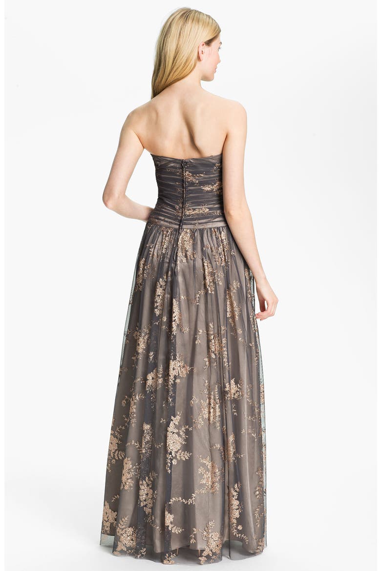 Strapless Glitter Tulle Gown, Alternate, color, CHARCOAL/ CHAMPAGNE