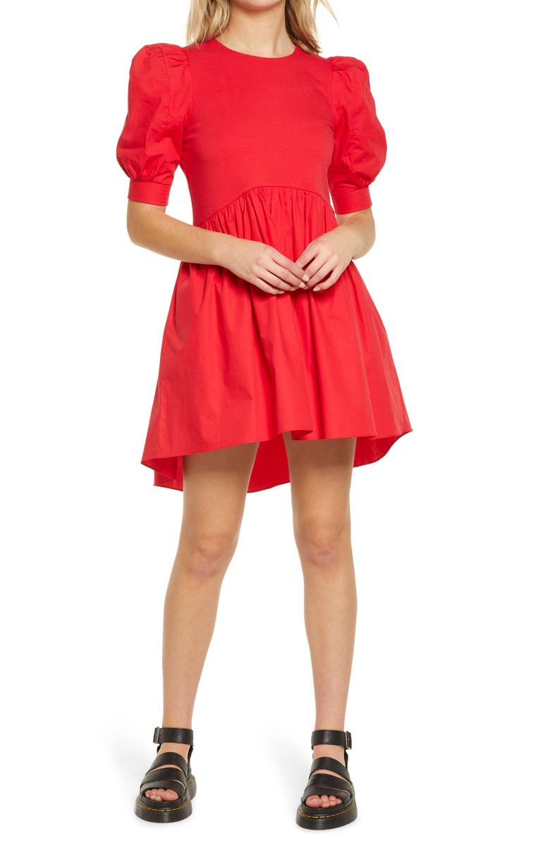 English Factory Mixed Media Puff Sleeve Dress, Main, color, 